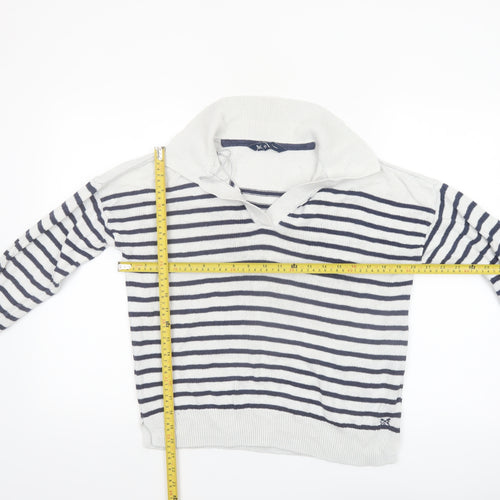 Crew Clothing Company Women's White Striped Collared Jumper Size 12