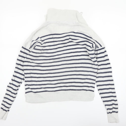Crew Clothing Company Women's White Striped Collared Jumper Size 12