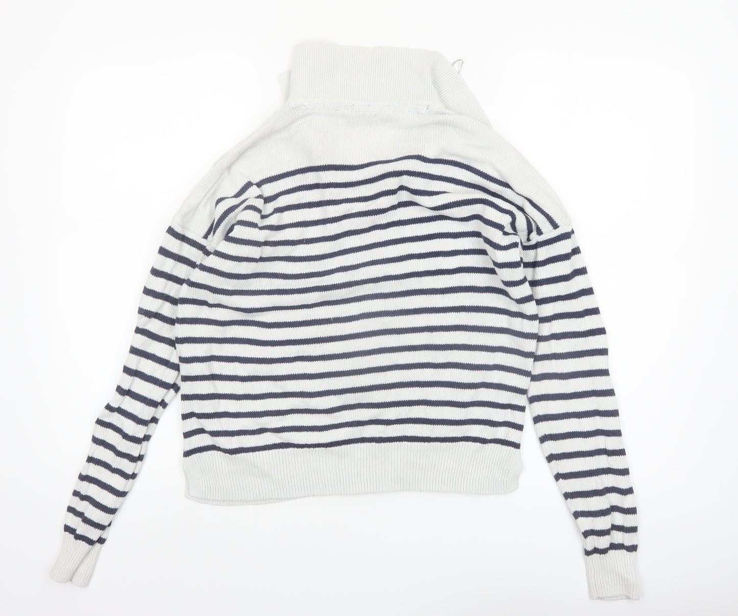 Crew Clothing Company Women's White Striped Collared Jumper Size 12
