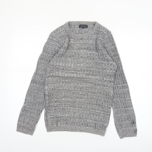 River Island Men's Grey Waffle Knit Crew Neck Jumper Size S