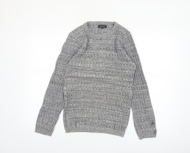 River Island Men's Grey Waffle Knit Crew Neck Jumper Size S