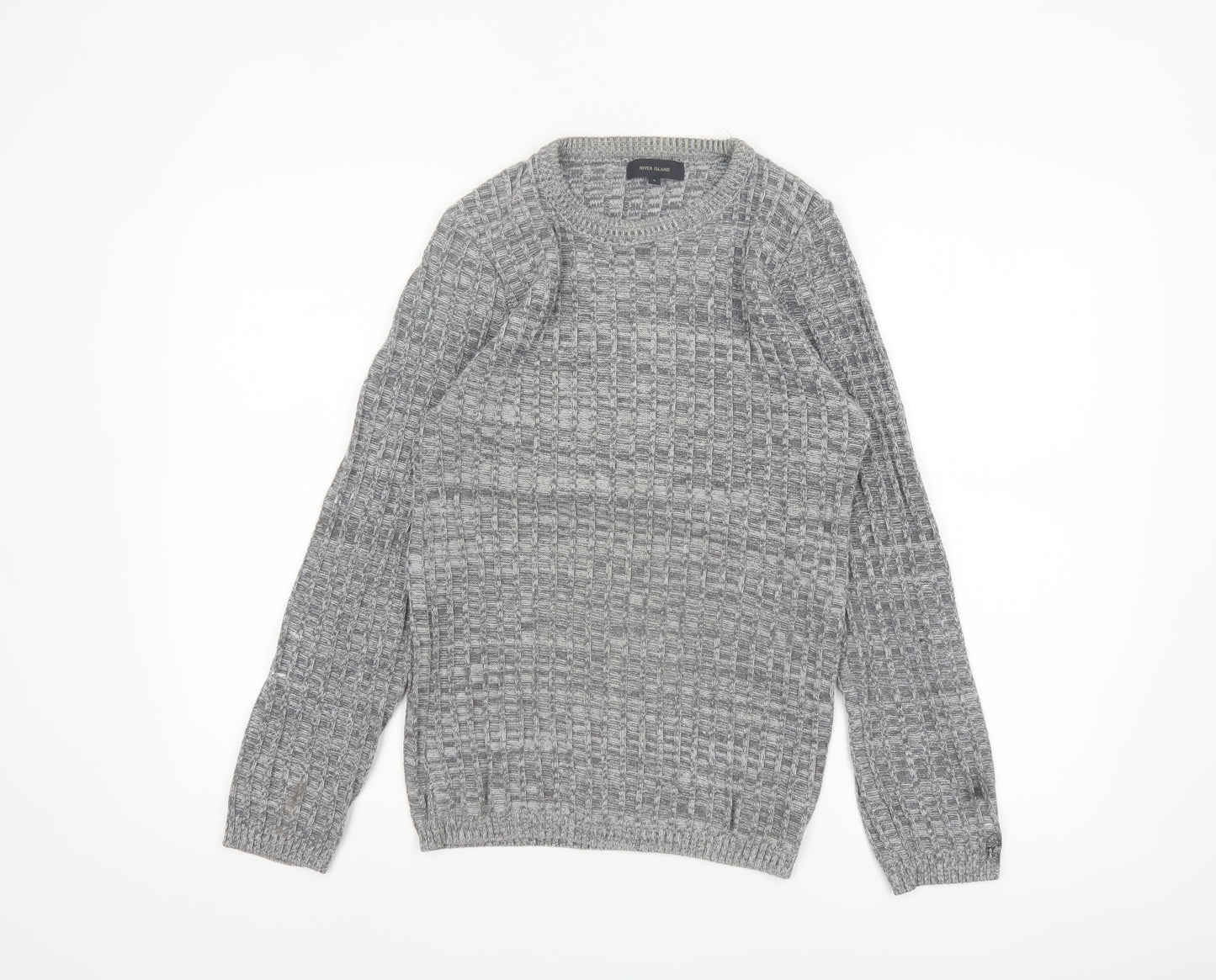 River Island Men's Grey Waffle Knit Crew Neck Jumper Size S