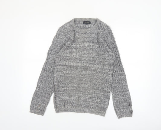 River Island Men's Grey Waffle Knit Crew Neck Jumper Size S
