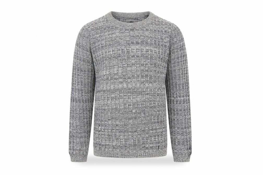 Front view of River Island Men's Grey Waffle Knit Crew Neck Jumper, size S