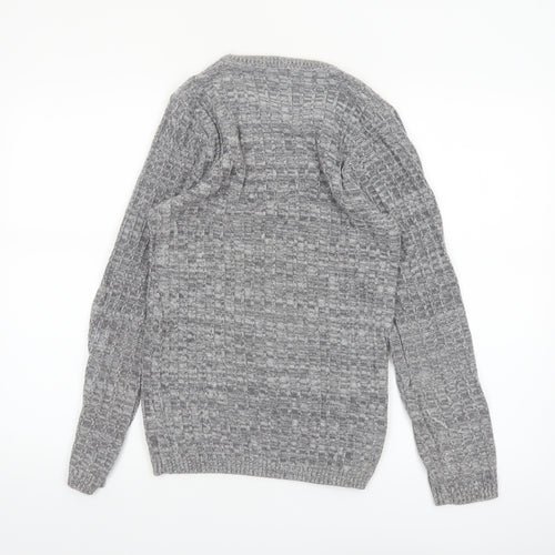 River Island Men's Grey Waffle Knit Crew Neck Jumper Size S