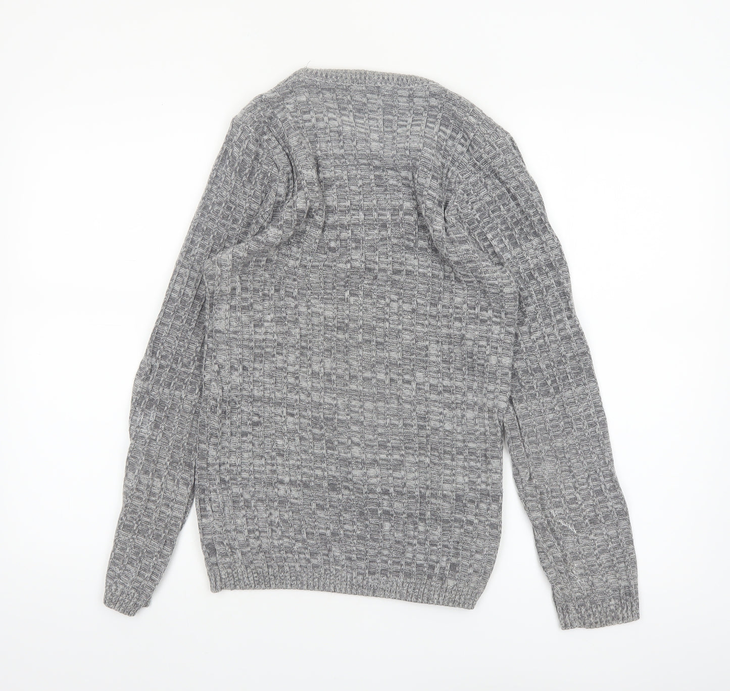 River Island Men's Grey Waffle Knit Crew Neck Jumper Size S