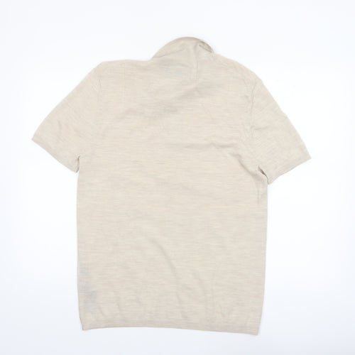 AllSaints Men’s Beige Merino Wool Polo Shirt Size M