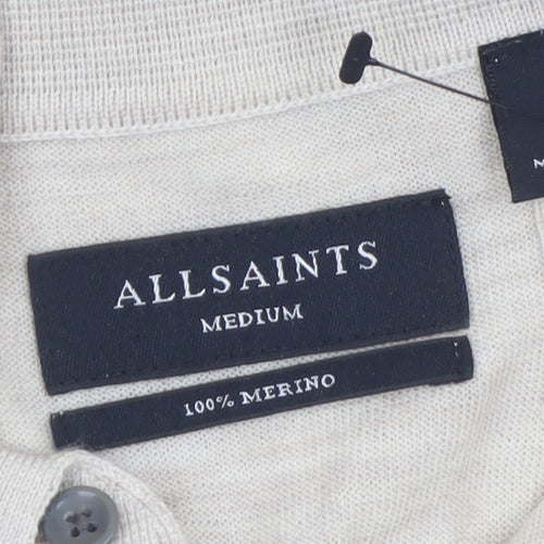 AllSaints Men’s Beige Merino Wool Polo Shirt Size M