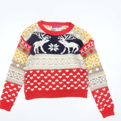 Boohoo Women's Multicoloured Fair Isle Christmas Jumper S Pullover Knit