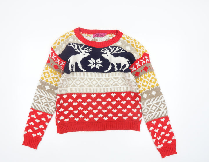 Boohoo Women's Multicoloured Fair Isle Christmas Jumper S Pullover Knit