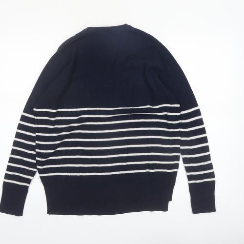 The White Company Women Blue Striped V-Neck Wool Blend Jumper Size 10