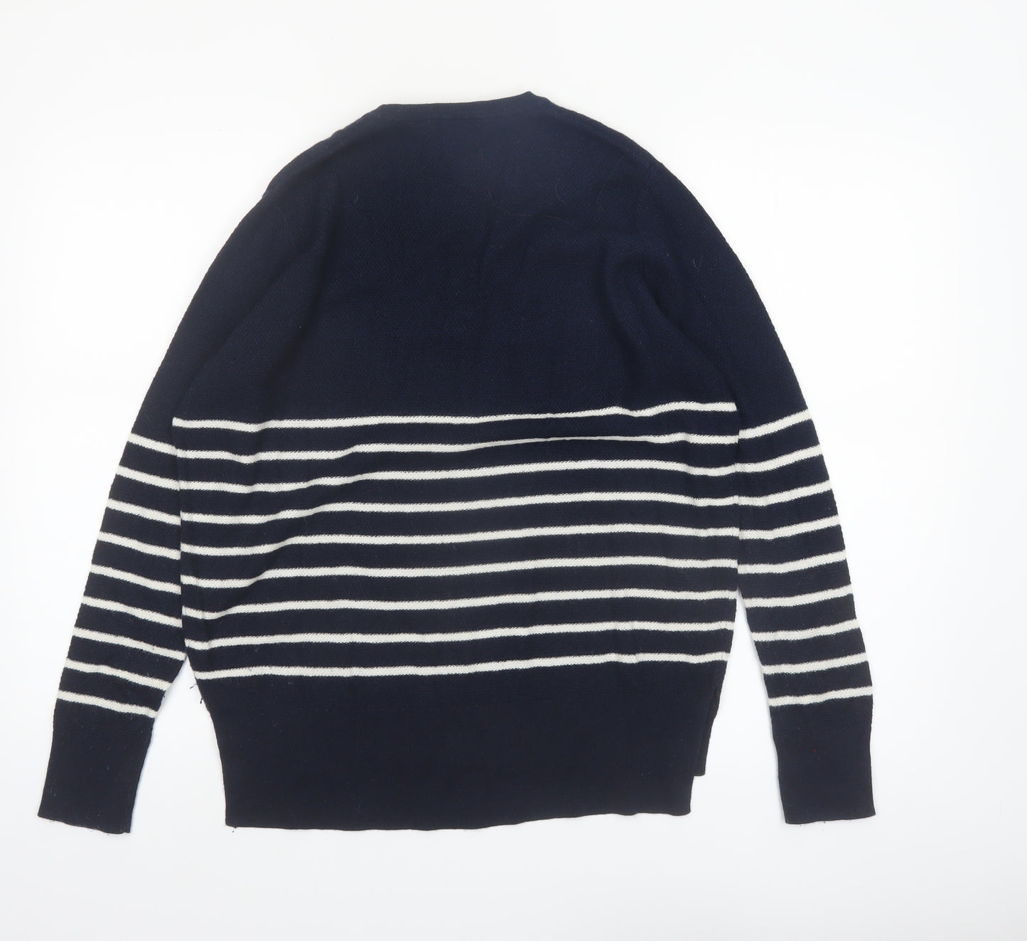 The White Company Women Blue Striped V-Neck Wool Blend Jumper Size 10