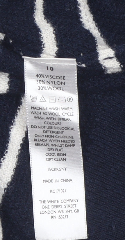 The White Company Women Blue Striped V-Neck Wool Blend Jumper Size 10