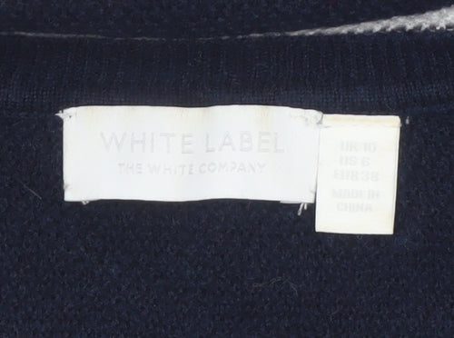 The White Company Women Blue Striped V-Neck Wool Blend Jumper Size 10