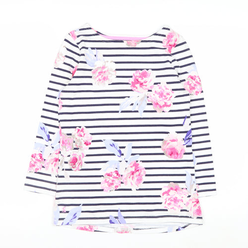 Joules Women's Multicoloured Floral Stripe 3/4 Sleeve Cotton T-Shirt Size 8