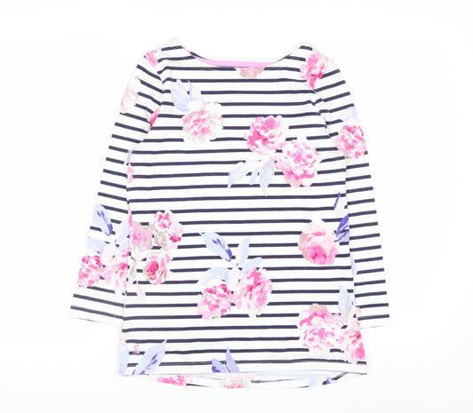 Joules Women's Multicoloured Floral Stripe 3/4 Sleeve Cotton T-Shirt Size 8