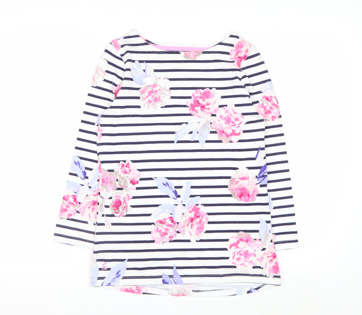Joules Women's Multicoloured Floral Stripe 3/4 Sleeve Cotton T-Shirt Size 8