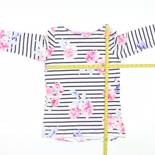Joules Women's Multicoloured Floral Stripe 3/4 Sleeve Cotton T-Shirt Size 8
