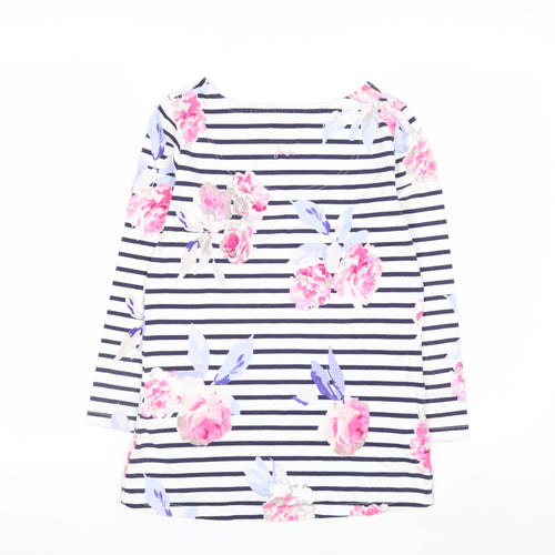 Joules Women's Multicoloured Floral Stripe 3/4 Sleeve Cotton T-Shirt Size 8