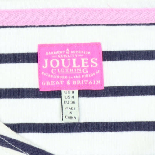 Joules Women's Multicoloured Floral Stripe 3/4 Sleeve Cotton T-Shirt Size 8