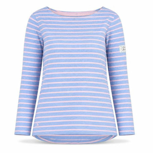 Joules Women’s Blue Striped Long Sleeve Boat Neck Cotton Top UK 6