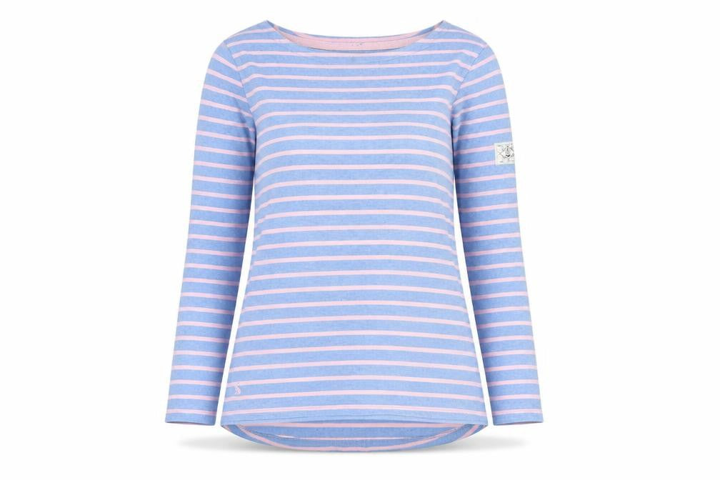Joules Women’s Blue Striped Long Sleeve Boat Neck Cotton Top UK 6