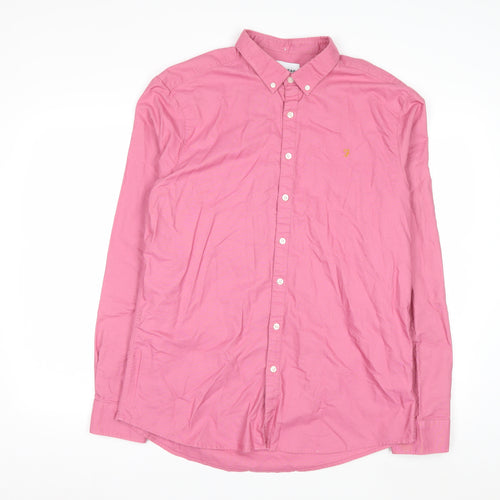 Farah Men's Pink Slim Fit Button-Down Cotton Shirt XL