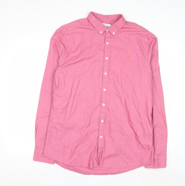Farah Men's Pink Slim Fit Button-Down Cotton Shirt XL