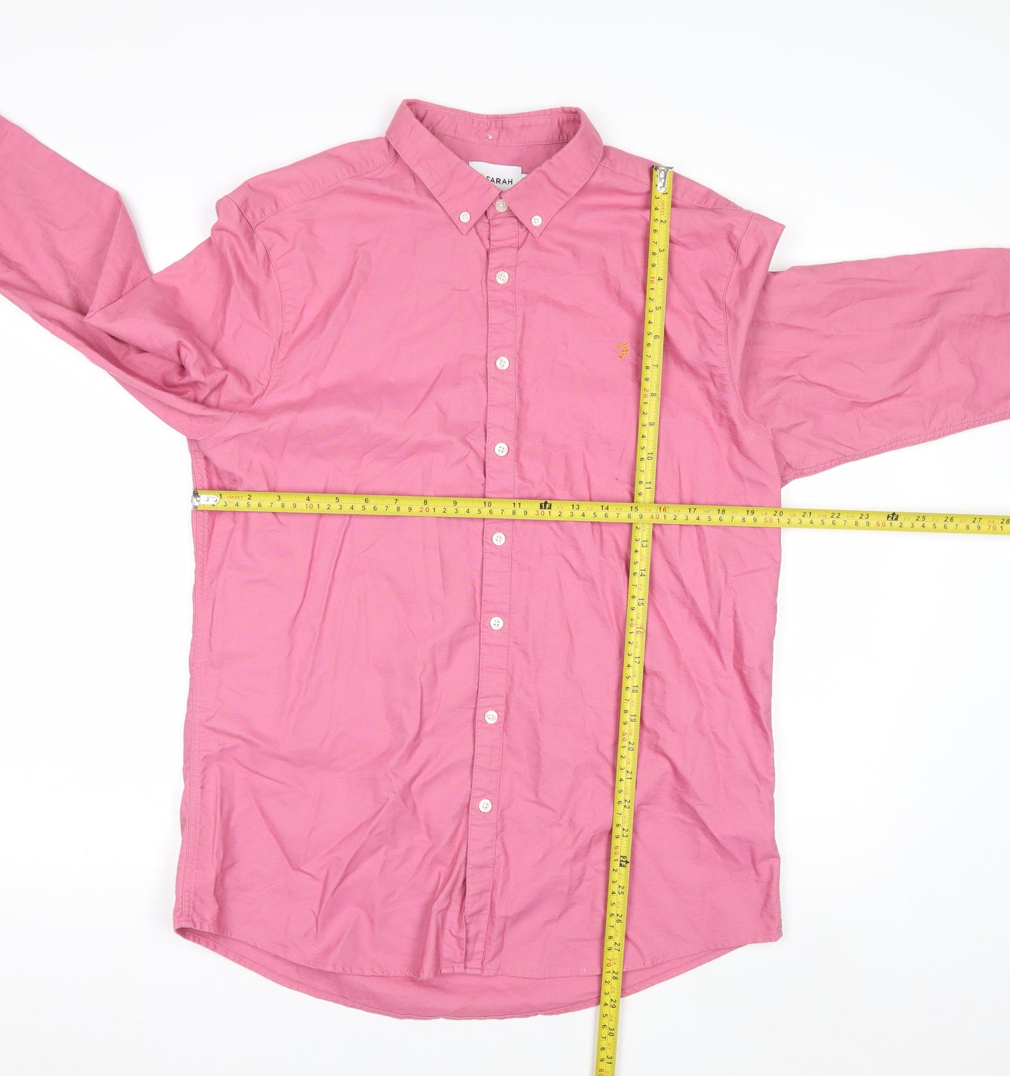 Farah Men's Pink Slim Fit Button-Down Cotton Shirt XL