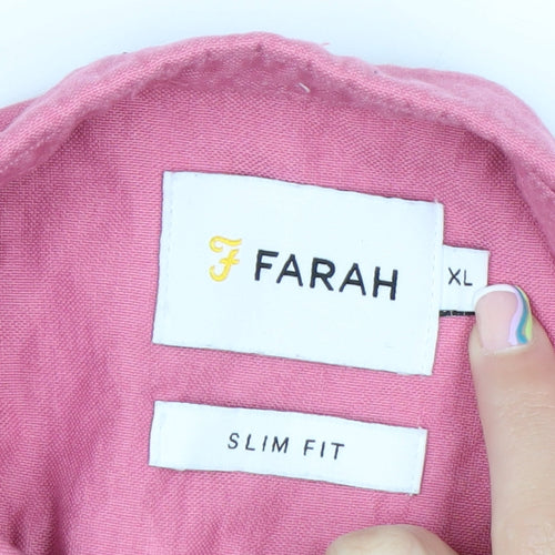 Farah Men's Pink Slim Fit Button-Down Cotton Shirt XL
