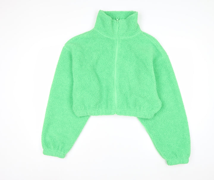 ASOS DESIGN Womens Green Size 10 Full Zip Cropped Fleece Sweatshirt
