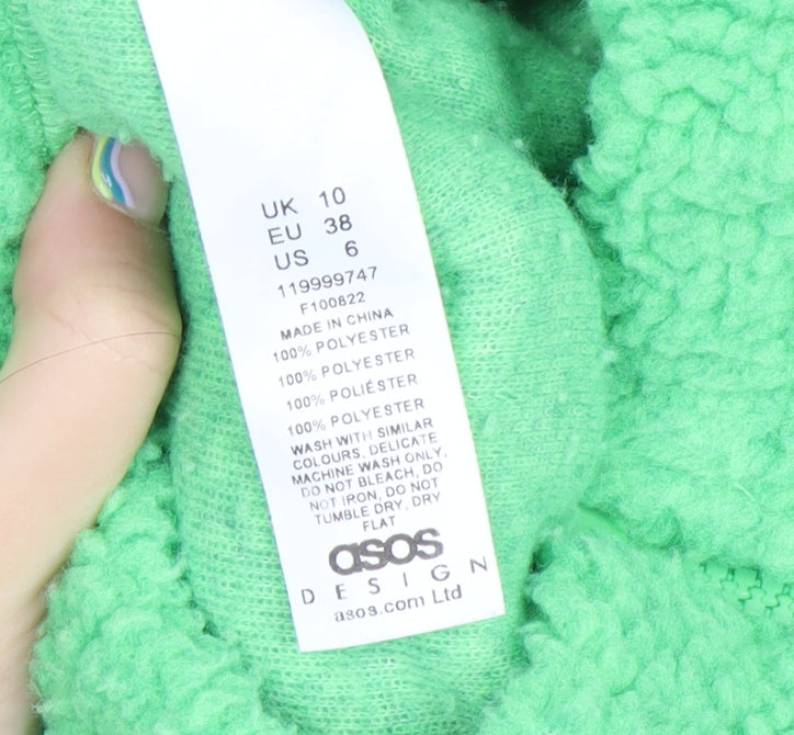 ASOS DESIGN Womens Green Size 10 Full Zip Cropped Fleece Sweatshirt