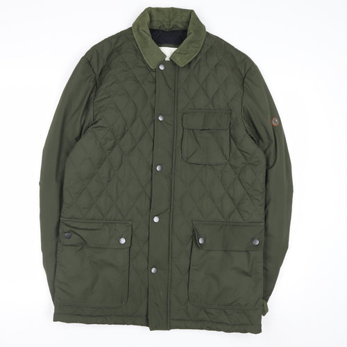 Ben Sherman Mens Green Quilted Mid-Length Jacket S