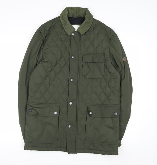 Ben Sherman Mens Green Quilted Mid-Length Jacket S