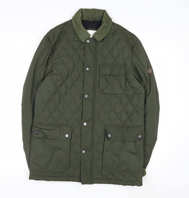 Ben Sherman Mens Green Quilted Mid-Length Jacket S