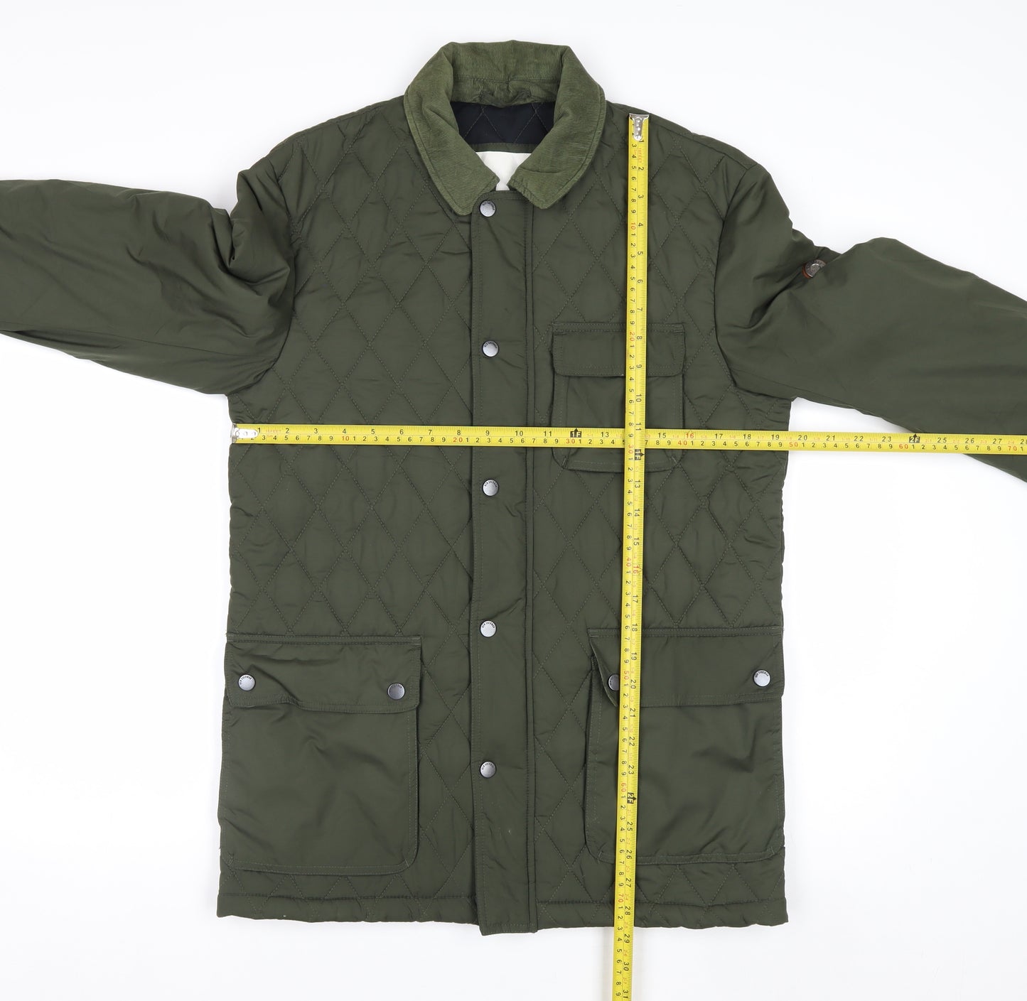 Ben Sherman Mens Green Quilted Mid-Length Jacket S