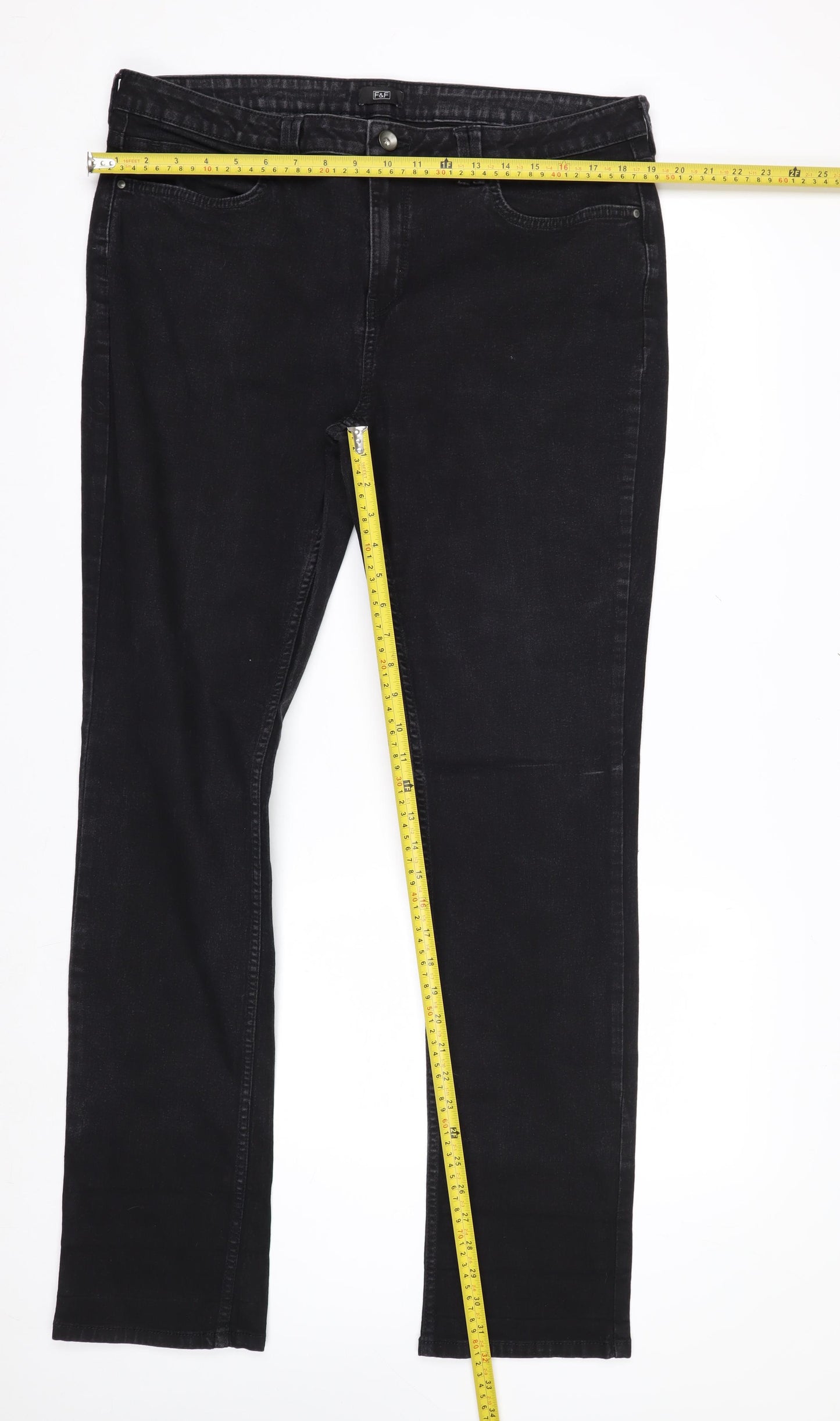 F&F Women's Black Stretch Straight Jeans Size 18 Long
