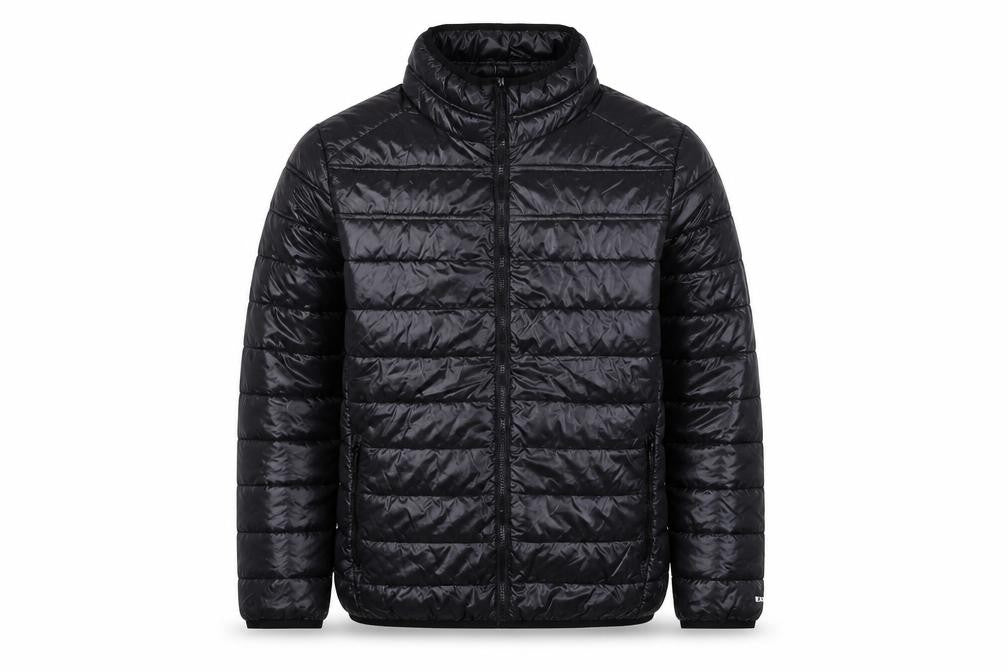 Front view of EXIT59 Men's Black Puffer Jacket L Lightweight Full Zip Winter Coat