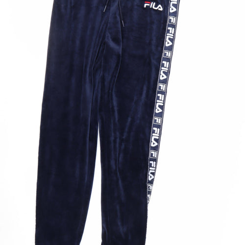 Fila Womens Blue Velour Jogger Trousers Size S Elastic Waist