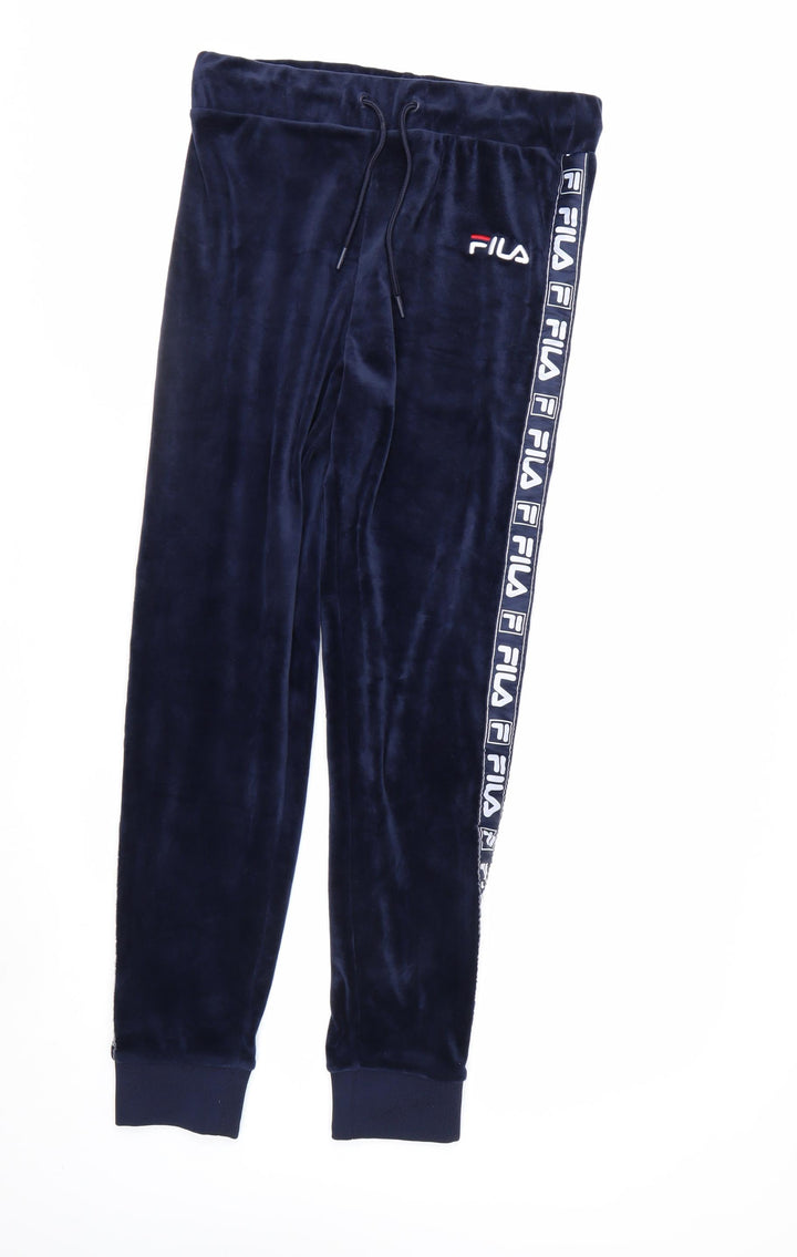 Fila Womens Blue Velour Jogger Trousers Size S Elastic Waist