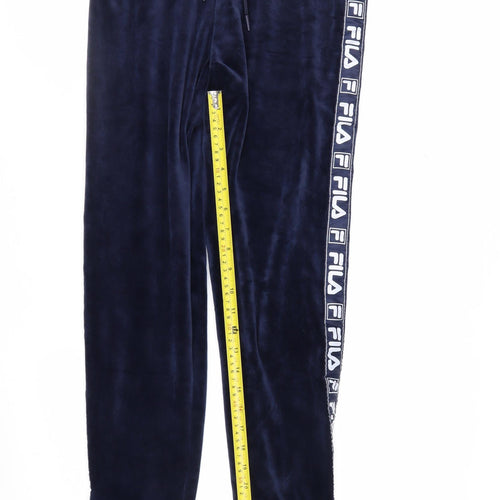 Fila Womens Blue Velour Jogger Trousers Size S Elastic Waist