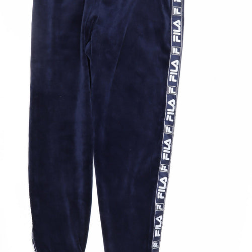 Fila Womens Blue Velour Jogger Trousers Size S Elastic Waist