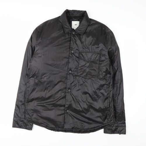 H&M Men's Black M Puffer Jacket Polyester Lightweight Mid-Length