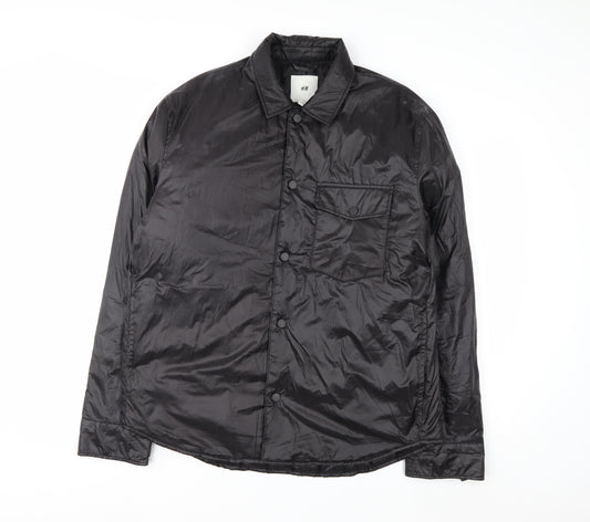 H&M Men's Black M Puffer Jacket Polyester Lightweight Mid-Length
