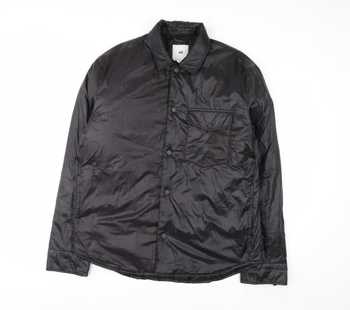 H&M Men's Black M Puffer Jacket Polyester Lightweight Mid-Length
