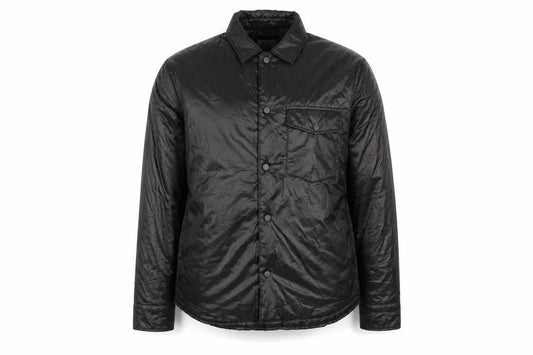 Front view of H&M Men's Black M Puffer Jacket Polyester Lightweight Mid-Length
