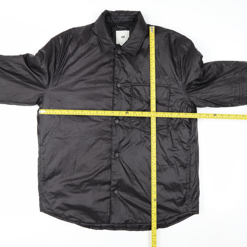 H&M Men's Black M Puffer Jacket Polyester Lightweight Mid-Length