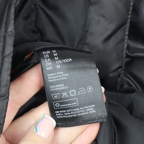 H&M Men's Black M Puffer Jacket Polyester Lightweight Mid-Length