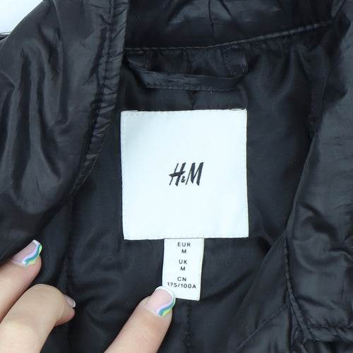 H&M Men's Black M Puffer Jacket Polyester Lightweight Mid-Length