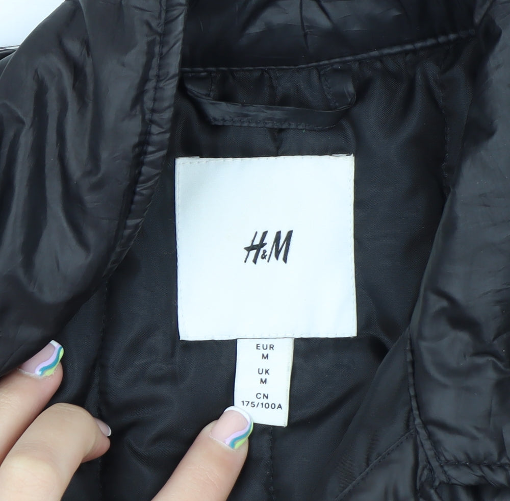 H&M Men's Black M Puffer Jacket Polyester Lightweight Mid-Length